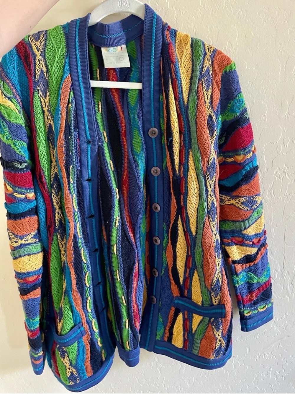 COOGI unisex Multicolor Chunky-Knit Cardigan Sweater Button Pockets Small